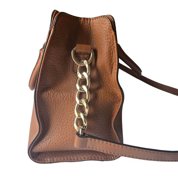 Michael Kors Hamilton Brown and Gold Pebbled Leather Handbag Satchel - Picture 6 of 10